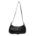 Black faux leather underarm bag with vintage punk belt buckle and metal eyelets - Black