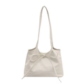 Chic creamy white shoulder tote bag featuring a minimalist bow knot and smooth finish - White
