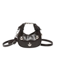 Dark brown leather crescent bag with silver sphere studs and metal handle detail - Brown