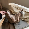 Khaki crescent moon crossbody bag with adjustable wide strap and plush rabbit charm - With Pendant / Khaki