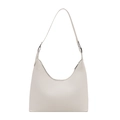 Minimalistische cremeweiße Hobo-Tasche aus Leder mit verstellbarem Riemen und Silberschnalle - Weiß
