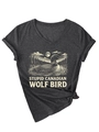 Détail d'un t-shirt gris anthracite à col en V avec imprimé oiseau et nœud à l'ourlet - Gris Chiné Noir