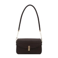 Retro dark brown mock-croc shoulder bag with gold metal clasp and chain handle - Brown