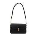 Retro black crocodile pattern crossbody bag with a gold rectangular metal clasp and chain - Black