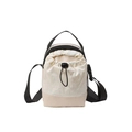 Petit sac à bandoulière pour gourde avec poche avant à cordon en beige et noir - Blanc