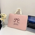 Housse d'ordinateur rose avec broderie papillon et poignée plissée crème - Grand / Rose