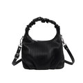 Fashionable black pleated crossbody bag with a cloud handle and glossy leather finish - Black