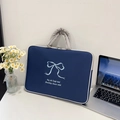 Sacoche bleu foncé pour ordinateur avec broderie papillon et anses grises 14 pouces - Grand / Bleu