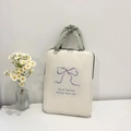 Cute embroidered bow laptop sleeve in cream and green with durable handles - Small / Off White