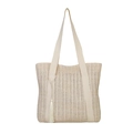 Große beige geflochtene Strohtasche mit Schultergurten und dekorativer Quaste für Damen - Gebrochenes Weiß