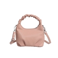 Borsa hobo plissettata rosa nudo con manico arricciato e tracolla con fibbia argento - Rosa