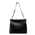 Minimalist black textured leather tote bag with adjustable strap and glossy finish - Black