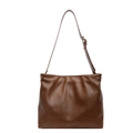 Minimalist large capacity brown shoulder bag with adjustable strap and leather texture - Brown