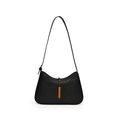 Minimalist black leather underarm bag with gold metal buckle and curved silhouette - Black