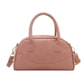 Pink matte PU leather shell bag with top handles and detachable shoulder strap - Pink