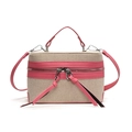 Sac bandoulière boîte en toile beige et cuir rose avec bandoulière réglable - Rose