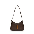 Minimalist dark brown retro shoulder bag with gold metal accents and smooth leather texture - Coffee