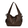 Retro dark brown pebbled leather tote bag with metallic cross and chain fringe detail - Brown
