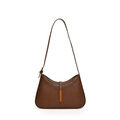 Retro coffee brown crescent shoulder bag in matte PU leather with gold hardware - Brown
