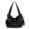 Retro gothic tote bag in black lychee grain leather with silver cross and chain detail - Black