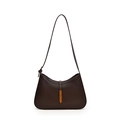 Minimalist vintage dark brown shoulder bag with lychee texture and gold metal accents - Brown