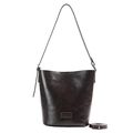Dark brown glossy leather bucket bag with shoulder strap and sleek minimalist design - Brown