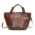 Borsa tote in ecopelle marrone scuro con occhielli in metallo e tracolla rimovibile - Marrone
