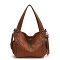 Vintage brown lychee grain faux leather tote bag with punk cross charm and chain strap - Brown