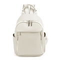 Minimalist beige soft faux leather backpack for women with textured finish - White
