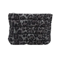 Quilted leopard print clutch bag with black zipper on white background for women - Black