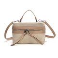 Sac bandoulière en toile et cuir marron avec double fermeture éclair et poignée - Kaki