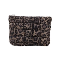 Quilted leopard print cosmetic bag with square stitching and black zipper closure - Brown