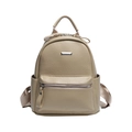 Beige faux leather backpack with lychee texture and dual zippers in soft Korean style - Khaki