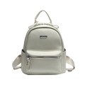 Chic cream white women's mini backpack with pebble leather texture and silver accents - White