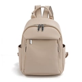 Minimalist beige pebble leather backpack with double zippers and silver hardware - Khaki