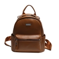 Minimalist brown PU leather backpack for women with textured finish and metal detail - Brown