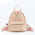 Chic beige soft PU leather backpack for women with front zipper pocket and metal plate - Pink