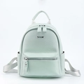 Chic light blue faux leather mini backpack with silver zippers and grey fabric straps - Green