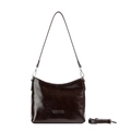Minimalist dark brown glossy faux leather shoulder bag with detachable long strap - Dark Plum (Glossy)