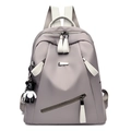 Medium gray large capacity women's backpack with white zippers and doll pendant - Gray
