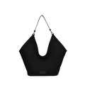 Minimalist black large capacity trapezoid tote bag with adjustable shoulder strap and logo - Black