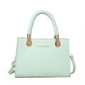 Mint green crossbody bag with crocodile texture and woven top handle for fashion women - Light Green