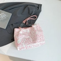 Weiße und rosa Canvas-Einkaufstasche mit Streetstyle-Graffiti und Ledergriff - Ohne Anhänger / Rosa