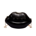 Modieuze zwarte glanzende crossbodytas in de vorm van lippen met gouden ketting - Zwart