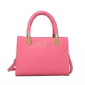 Pink crocodile pattern handbag with woven handle and gold metal hardware for women - Pink