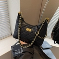 Vintage black quilted hobo bag with gold chain strap and metallic twist lock closure - Small / Black