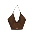 Minimalist coffee brown canvas tote bag with V-shaped opening and leather shoulder straps - Brown