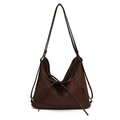 Borsa tote marrone scuro opaca in finta pelle scamosciata con fiocco in pelle e manici - Marrone