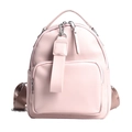 Pale pink faux leather backpack with silver zippers and stylish tan fabric straps - Pink