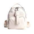 Minimalist creamy white lychee grain leather backpack with wide fabric shoulder straps - White